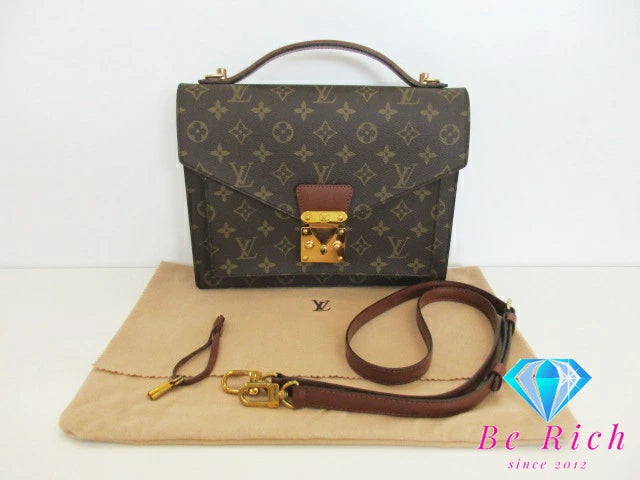 ルイ ヴィトン LOUIS VUITTON 2way ハンドバッグ ショルダーバッグ モノグラム モンソー M51185 茶 ブラウン PVC レザー LV ロゴ ビジネス 手提げ 鞄 【中古】【送料無料】 bk9345