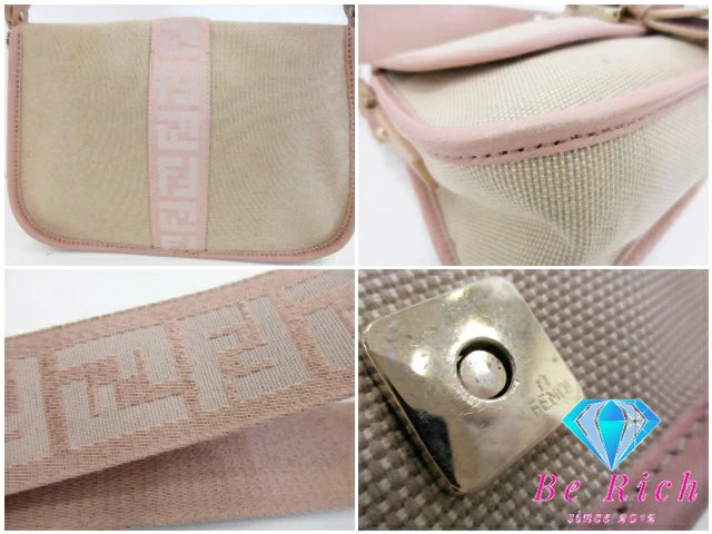 フェンディ FENDI ショルダーバッグ 8BT084 ズッカ クロスボディ ピンク  キャンベージュバス レザー ロゴ 鞄 【中古】【送料無料】 bk9349