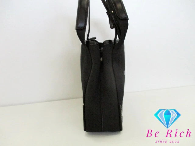 美品 バレンシアガ BALENCIAGA 2way ハンドバッグ ネイビー カバ XS 390346 ブラック 黒 キャンバス レザー ロゴ ポーチ ショルダーバッグ NAVY CABAS  【中古】【送料無料】 bk9382
