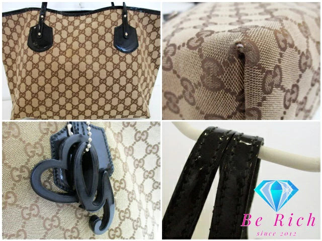 グッチ GUCCI トートバッグ 211975 GG ブラウン 茶  キャンバス パテント レザー ロゴ ハンドバッグ ショルダーバッグ 肩掛け 鞄 レディース【中古】【送料無料】 bk9386