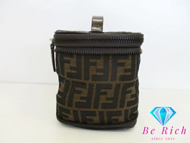 フェンディ FENDI バニティバッグ ハンドバッグ ポーチ 26554 ズッカ ブラウン 茶 キャンバス レザー ロゴ 化粧 コスメ アクセサリーポーチ 鞄 折り畳み 【中古】【送料無料】 bk9389