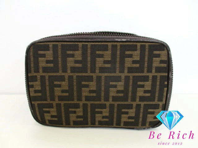 フェンディ FENDI バニティバッグ ハンドバッグ ポーチ 26554 ズッカ ブラウン 茶 キャンバス レザー ロゴ 化粧 コスメ アクセサリーポーチ 鞄 折り畳み 【中古】【送料無料】 bk9389