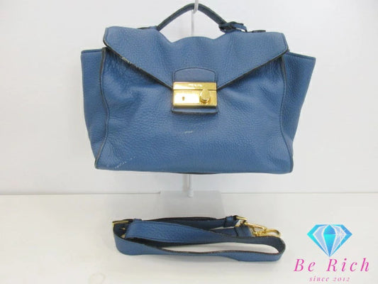 プラダ PRADA 2way ハンドバッグ ショルダーバッグ BT0962 青 ブルー レザー ロゴ 手提げ 肩掛け 鞄 【中古】【送料無料】 bk9392