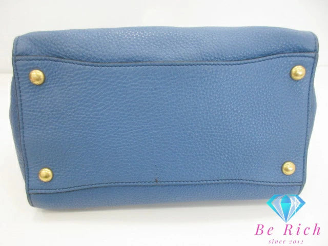 プラダ PRADA 2way ハンドバッグ ショルダーバッグ BT0962 青 ブルー レザー ロゴ 手提げ 肩掛け 鞄 【中古】【送料無料】 bk9392