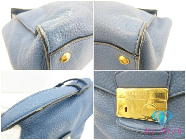 プラダ PRADA 2way ハンドバッグ ショルダーバッグ BT0962 青 ブルー レザー ロゴ 手提げ 肩掛け 鞄 【中古】【送料無料】 bk9392