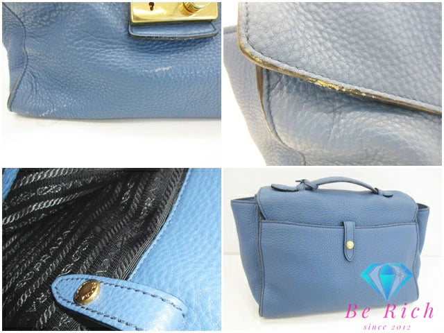 プラダ PRADA 2way ハンドバッグ ショルダーバッグ BT0962 青 ブルー レザー ロゴ 手提げ 肩掛け 鞄 【中古】【送料無料】 bk9392