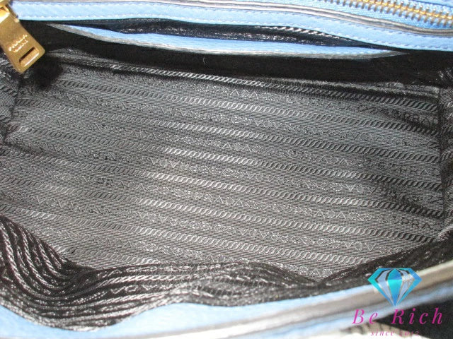 プラダ PRADA 2way ハンドバッグ ショルダーバッグ BT0962 青 ブルー レザー ロゴ 手提げ 肩掛け 鞄 【中古】【送料無料】 bk9392