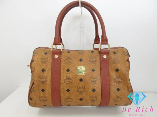 エムシーエム MCM 2way ミニ ボストンバッグ ハンドバッグ ショルダーなし コニャック 茶 キャメル ヴィセトス ロゴグラム ロゴ ショルダーバッグ 鞄 【中古】【送料無料】 bk9400