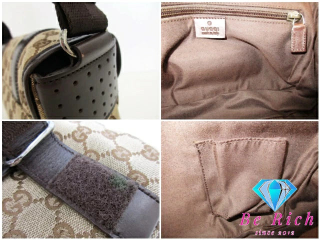 美品 グッチ GUCCI ショルダーバッグ 145858 GG ベージュ ブラウン 茶 キャンバス レザー ロゴ  鞄【中古】【送料無料】bk9407