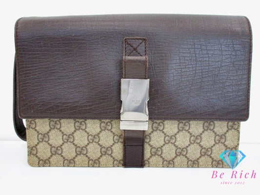 グッチ GUCCI クラッチバッグ 131213  GG スプリーム 茶 ブラウン PVC レザー  セカンドバッグ ビジネスバッグ【中古】【送料無料】 bk9422