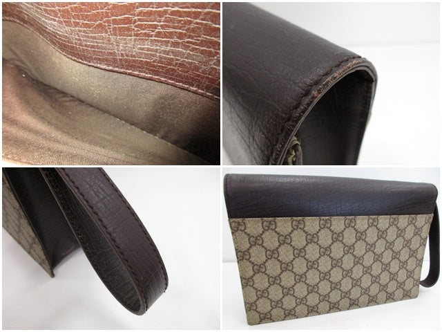 グッチ GUCCI クラッチバッグ 131213  GG スプリーム 茶 ブラウン PVC レザー  セカンドバッグ ビジネスバッグ【中古】【送料無料】 bk9422