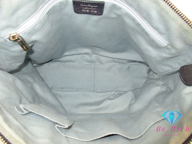 フェラガモ Salvatore Ferragamo 2way トートバッグ AU21 7416 ガンチーニ ブラック 黒 キャンバス レザー【中古】【送料無料】 bk9448