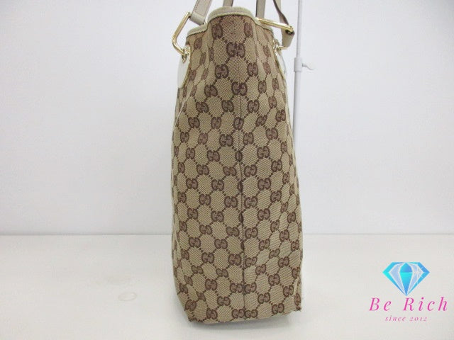 グッチ トートバッグ 120836 GG ブラウン 茶 アイボリー キャンバス レザー ハンドバッグ GUCCI 手提げ 鞄【中古】【送料無料】 bk9456