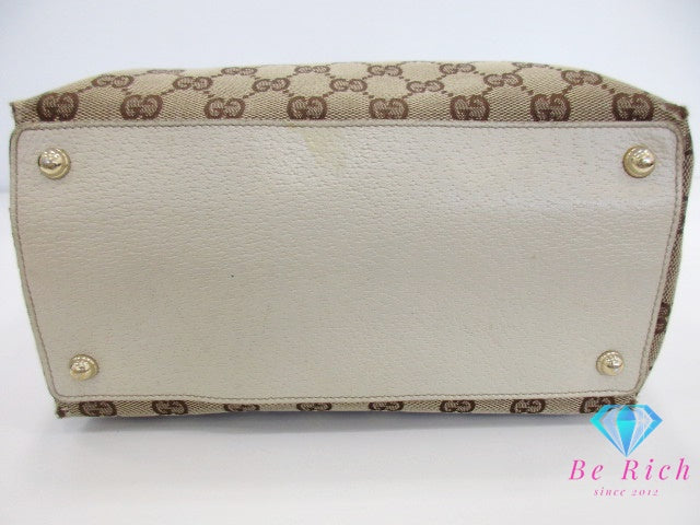 グッチ トートバッグ 120836 GG ブラウン 茶 アイボリー キャンバス レザー ハンドバッグ GUCCI 手提げ 鞄【中古】【送料無料】 bk9456