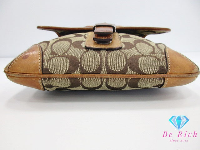 コーチ COACH ショルダーバッグ 6079 シグネチャー スモール ヒッピー 茶 ブラウン キャンバス レザー ロゴ ポシェット 斜め掛け 肩掛け バッグ 鞄 メンズ レディース 【中古】【送料無料】bk9463