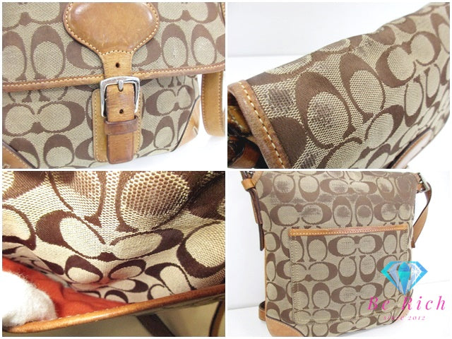 コーチ COACH ショルダーバッグ 6079 シグネチャー スモール ヒッピー 茶 ブラウン キャンバス レザー ロゴ ポシェット 斜め掛け 肩掛け バッグ 鞄 メンズ レディース 【中古】【送料無料】bk9463