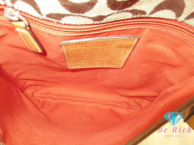 コーチ COACH ショルダーバッグ 6079 シグネチャー スモール ヒッピー 茶 ブラウン キャンバス レザー ロゴ ポシェット 斜め掛け 肩掛け バッグ 鞄 メンズ レディース 【中古】【送料無料】bk9463
