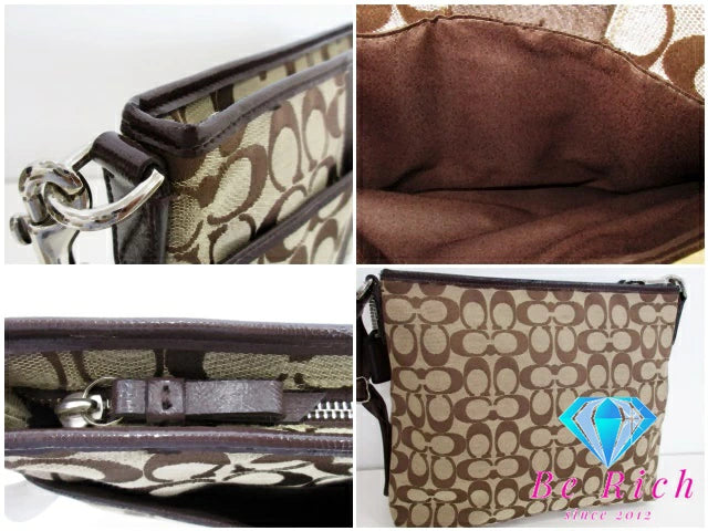 コーチ ショルダーバッグ F28502 シグネチャー 茶 ブラウン キャンバス レザー 斜め掛け クロスボディ COACH 【中古】【送料無料】 bk9478