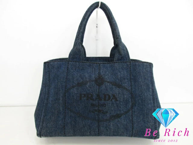 プラダ PRADA トートバッグ ハンドバッグ カナパ B1877B 青 ブルー デニム キャンバス ロゴ ショルダーバッグ 手提げ 鞄  【中古】【送料無料】 bk9494