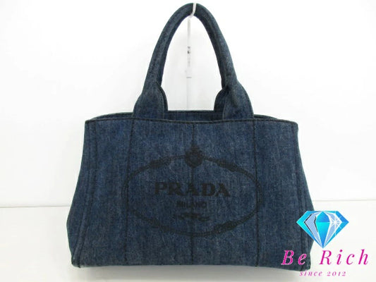 プラダ PRADA トートバッグ ハンドバッグ カナパ B1877B 青 ブルー デニム キャンバス ロゴ ショルダーバッグ 手提げ 鞄  【中古】【送料無料】 bk9494