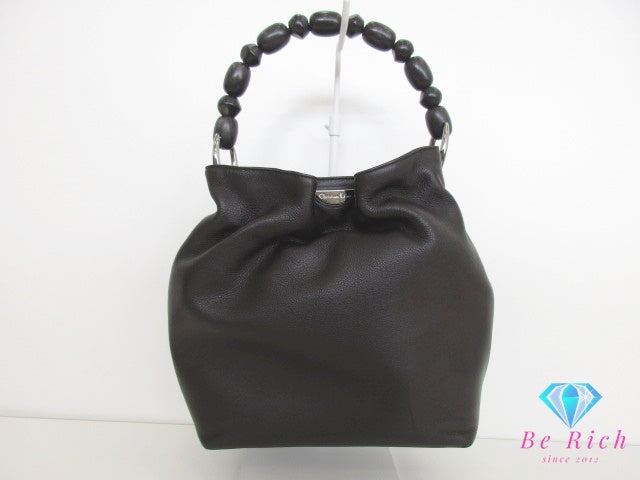 美品 クリスチャン ディオール Christian Dior マリスパール ハンドバッグ ブラック 黒 レザー ロゴ ショルダーバッグ 巾着 鞄 【中古】【送料無料】 bk9500