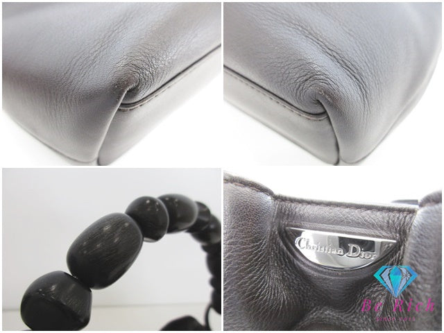美品 クリスチャン ディオール Christian Dior マリスパール ハンドバッグ ブラック 黒 レザー ロゴ ショルダーバッグ 巾着 鞄 【中古】【送料無料】 bk9500