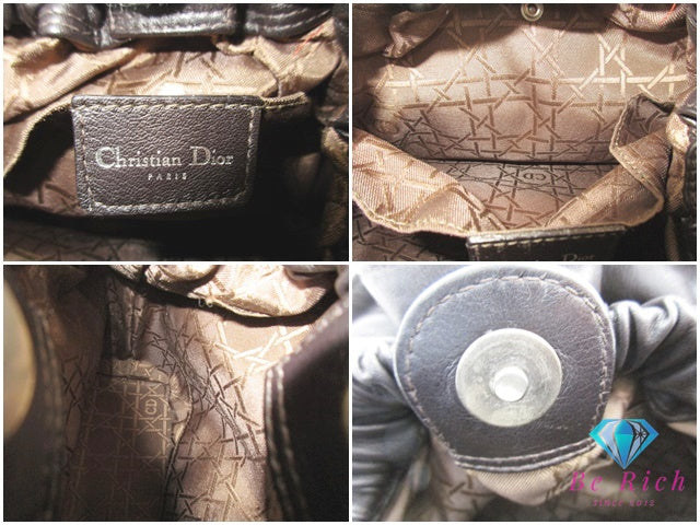 美品 クリスチャン ディオール Christian Dior マリスパール ハンドバッグ ブラック 黒 レザー ロゴ ショルダーバッグ 巾着 鞄 【中古】【送料無料】 bk9500