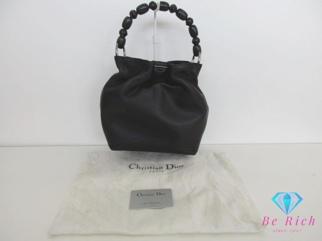 美品 クリスチャン ディオール Christian Dior マリスパール ハンドバッグ ブラック 黒 レザー ロゴ ショルダーバッグ 巾着 鞄 【中古】【送料無料】 bk9500