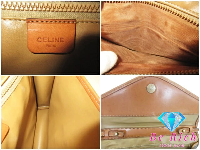 セリーヌ CELINE ショルダーバッグ マカダム ブラウン 茶 ロゴ ブラゾン PVC レザー ポシェット メッセンジャー クロスボディ 肩掛け 斜め掛け 鞄 ヴィンテージ  【中古】【送料無料】 bk9503
