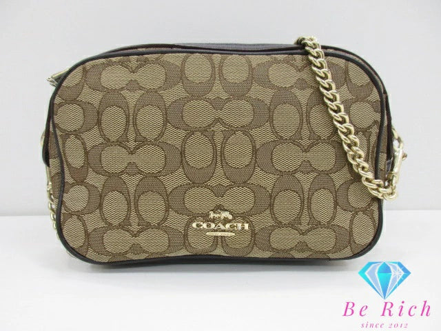 コーチ COACH アウトライン シグネチャー アイラ チェーン ショルダーバッグ ポシェット Ｆ28959 カーキ ブラウン 茶 キャンバス レザー ロゴ クロスボディ 斜め掛け 鞄 【中古】【送料無料】 bk9526