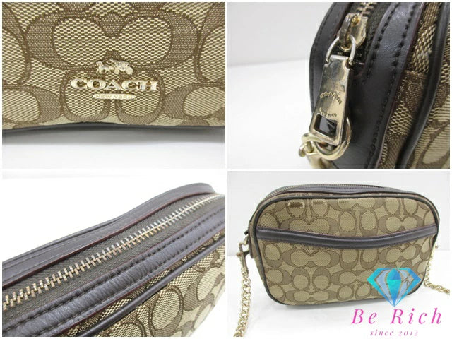 コーチ COACH アウトライン シグネチャー アイラ チェーン ショルダーバッグ ポシェット Ｆ28959 カーキ ブラウン 茶 キャンバス レザー ロゴ クロスボディ 斜め掛け 鞄 【中古】【送料無料】 bk9526