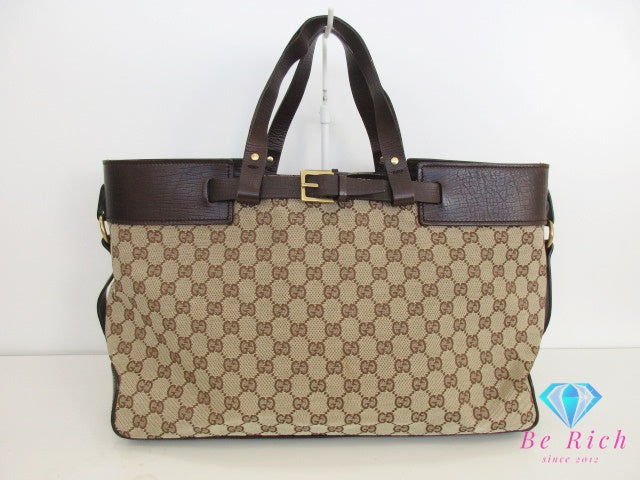 グッチ GUCCI トートバッグ 106251 GG ブラウン 茶 キャンバス レザー ロゴ ハンドバッグ ショルダーバッグ 鞄 【中古】【送料無料】 bk9533