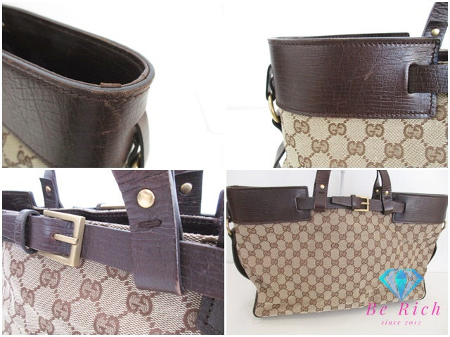 グッチ GUCCI トートバッグ 106251 GG ブラウン 茶 キャンバス レザー ロゴ ハンドバッグ ショルダーバッグ 鞄 【中古】【送料無料】 bk9533