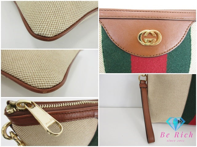 GUCCI  グッチ クラッチバッグ ハンドバッグ 576053 シェリー ウェビング インターロッキング G ロゴ ベージュ キャンバス レザー ポーチ ストラップ セカンドバッグ 【中古】【送料無料】 bk9547