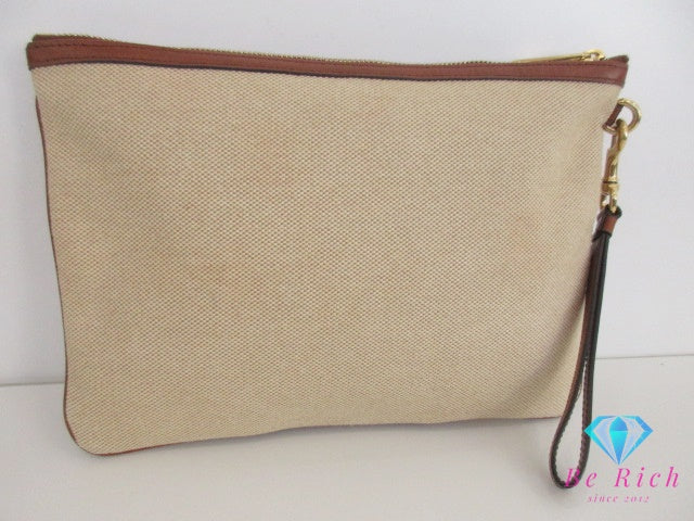 GUCCI  グッチ クラッチバッグ ハンドバッグ 576053 シェリー ウェビング インターロッキング G ロゴ ベージュ キャンバス レザー ポーチ ストラップ セカンドバッグ 【中古】【送料無料】 bk9547