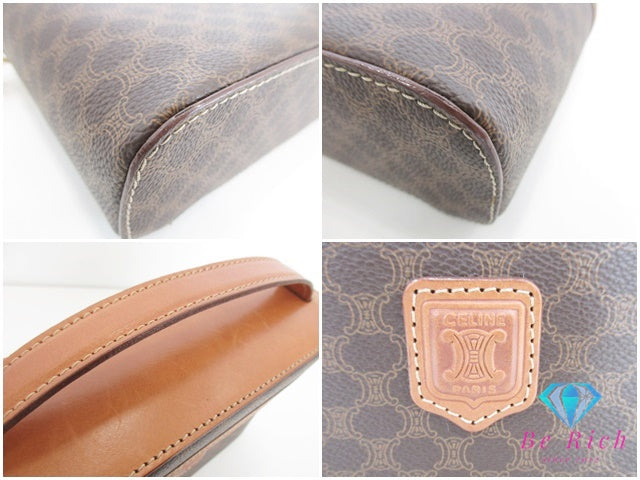 セリーヌ CELINE バニティ バッグ ポーチ マカダム ブラウン 茶 PVC レザー ロゴ アクセサリー 化粧 コスメ ハンドバッグ 小物  【中古】【送料無料】 bk9560