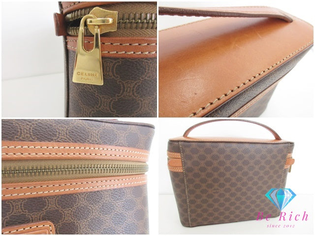 セリーヌ CELINE バニティ バッグ ポーチ マカダム ブラウン 茶 PVC レザー ロゴ アクセサリー 化粧 コスメ ハンドバッグ 小物  【中古】【送料無料】 bk9560