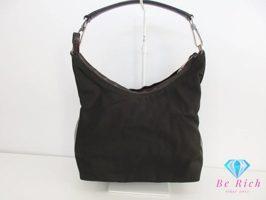 グッチ GUCCI ワン ショルダーバッグ 000.0602 ブラック ブラウン 黒 茶 ナイロン キャンバス レザー ロゴ ホーボー セミショルダー ハンドバッグ 鞄 【中古】【送料無料】bk9563