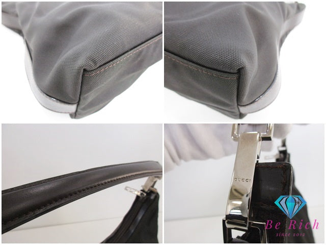 グッチ GUCCI ワン ショルダーバッグ 000.0602 ブラック ブラウン 黒 茶 ナイロン キャンバス レザー ロゴ ホーボー セミショルダー ハンドバッグ 鞄 【中古】【送料無料】bk9563