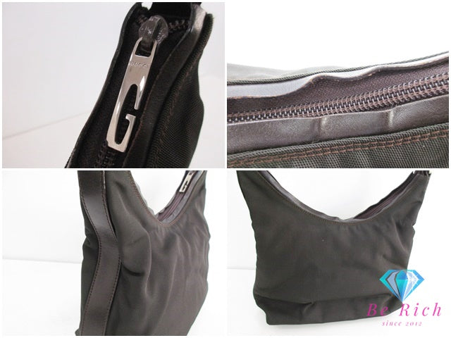 グッチ GUCCI ワン ショルダーバッグ 000.0602 ブラック ブラウン 黒 茶 ナイロン キャンバス レザー ロゴ ホーボー セミショルダー ハンドバッグ 鞄 【中古】【送料無料】bk9563