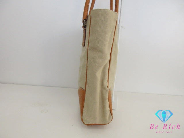 プラダ PRADA トートバッグ ショルダーバッグ 縦型 BR0391 ベージュ カーキ キャンバス レザー 三角 プレート ロゴ ハンドバッグ 手提げ 鞄  【中古】【送料無料】 bk9566