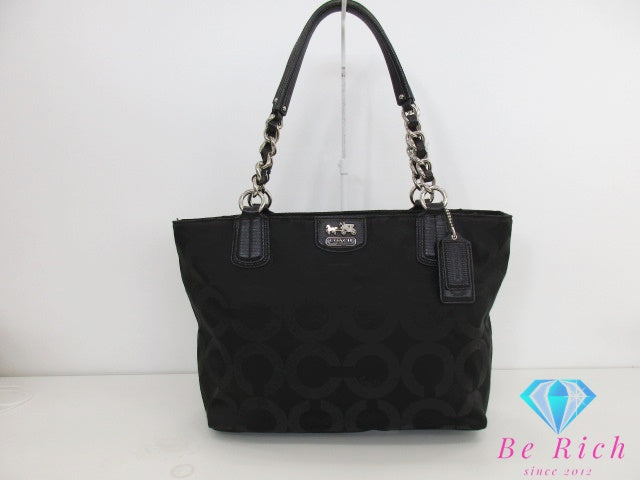 コーチ COACH ショルダーバッグ マディソン オプアート シグネチャー サティーン トートバッグ 20481 ブラック 黒 サテン キャンバス レザー ハンドバッグ 鞄 【中古】【送料無料】 bk9568