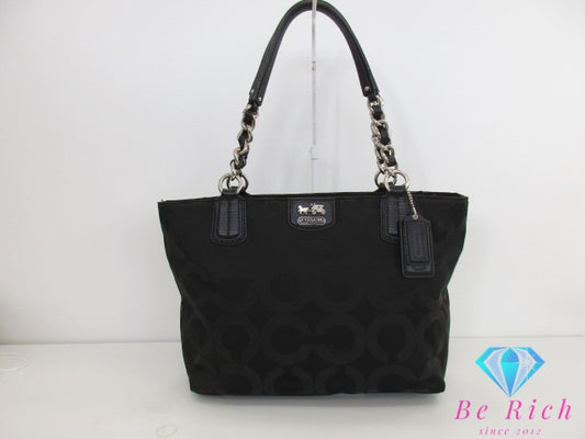 コーチ COACH ショルダーバッグ マディソン オプアート シグネチャー サティーン トートバッグ 20481 ブラック 黒 サテン キャンバス レザー ハンドバッグ 鞄 【中古】【送料無料】 bk9568