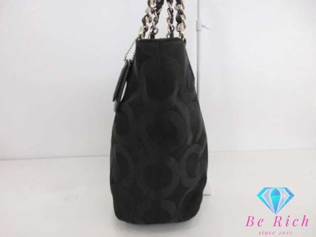 コーチ COACH ショルダーバッグ マディソン オプアート シグネチャー サティーン トートバッグ 20481 ブラック 黒 サテン キャンバス レザー ハンドバッグ 鞄 【中古】【送料無料】 bk9568