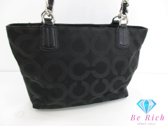 コーチ COACH ショルダーバッグ マディソン オプアート シグネチャー サティーン トートバッグ 20481 ブラック 黒 サテン キャンバス レザー ハンドバッグ 鞄 【中古】【送料無料】 bk9568