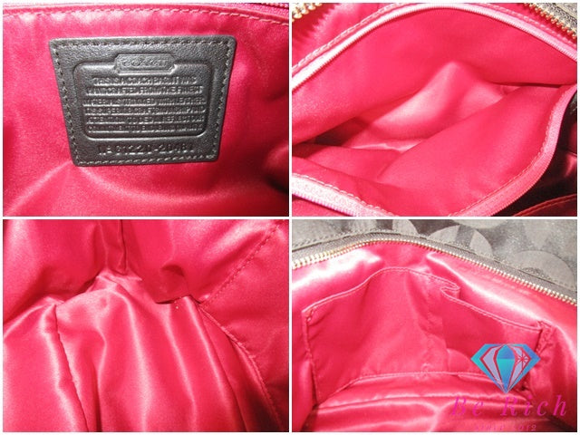 コーチ COACH ショルダーバッグ マディソン オプアート シグネチャー サティーン トートバッグ 20481 ブラック 黒 サテン キャンバス レザー ハンドバッグ 鞄 【中古】【送料無料】 bk9568