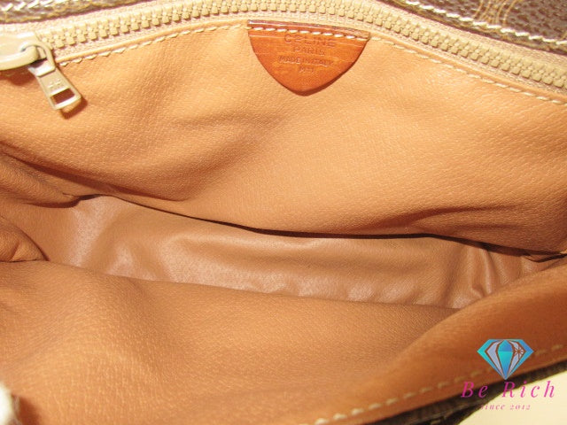 セリーヌ CELINE ショルダーバッグ マカダム ブラウン 茶 ロゴ ブラゾン PVC レザー ポシェット メッセンジャー クロスボディ 肩掛け 斜め掛け 鞄 ヴィンテージ  【中古】【送料無料】 bk9577