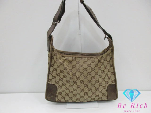 グッチ GUCCI ワン ショルダーバッグ 001.4205 GG カーキ ブラウン 茶 キャンバス レザー ロゴ ホーボー セミショルダー ハンドバッグ  鞄 【中古】【送料無料】bk9581