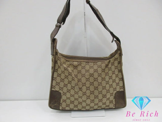グッチ GUCCI ワン ショルダーバッグ 001.4205 GG カーキ ブラウン 茶 キャンバス レザー ロゴ ホーボー セミショルダー ハンドバッグ  鞄 【中古】【送料無料】bk9581