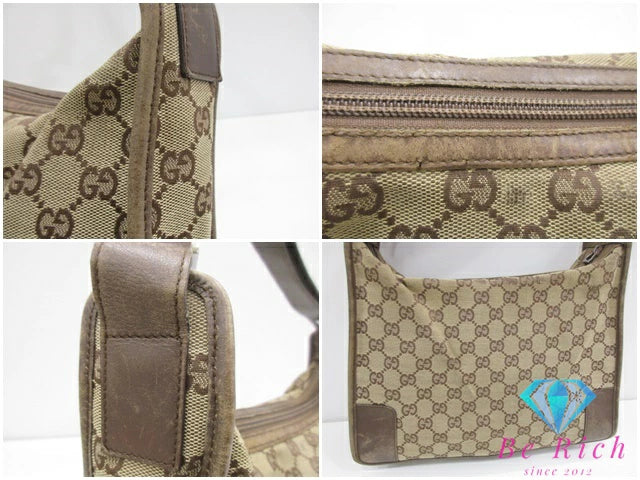 グッチ GUCCI ワン ショルダーバッグ 001.4205 GG カーキ ブラウン 茶 キャンバス レザー ロゴ ホーボー セミショルダー ハンドバッグ  鞄 【中古】【送料無料】bk9581